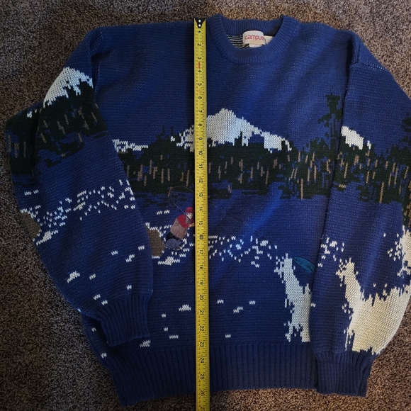 VTG Street Wear All Over Print Sweater Fishing Mountains Campus Size Large - Picture 6 of 7